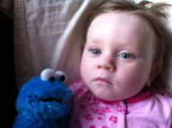 Lauren and Cookie Monster - This is as close as we got to a smile this week