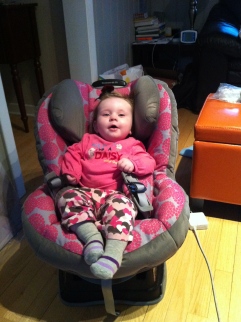 Lauren Loving her new car seat, and saying thank you to everyone for helping mommy and daddy to buy it!